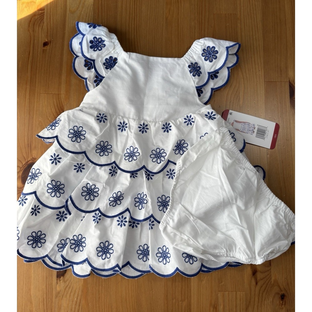 Counting Daisies White and Navy Blue Embroidered Dress w/ Bloomers Size‎ 18M